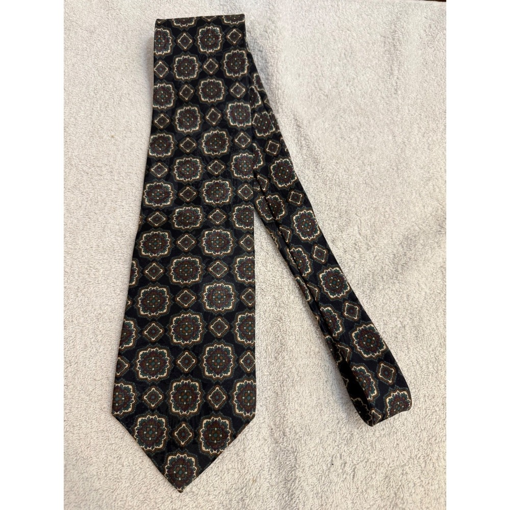 Zianetti Italian Silk Collection Tie Navy Teal Medallion Geometric USA Made